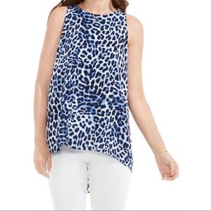 Vince Camuto Blue Leopard High/Low Tank Blouse (S)